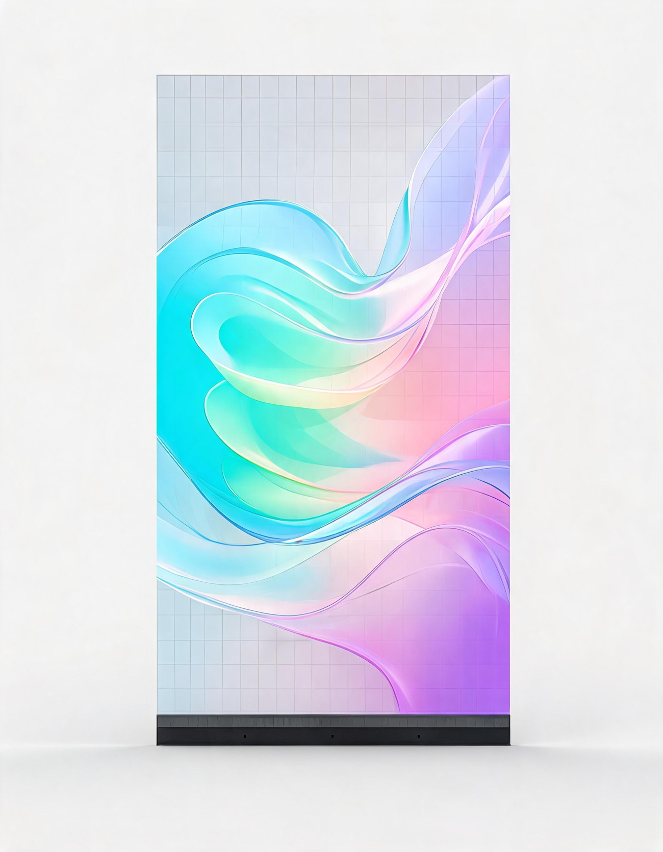 iLLUSiO transparent LED panel displaying flowing colour against a clean white backdrop